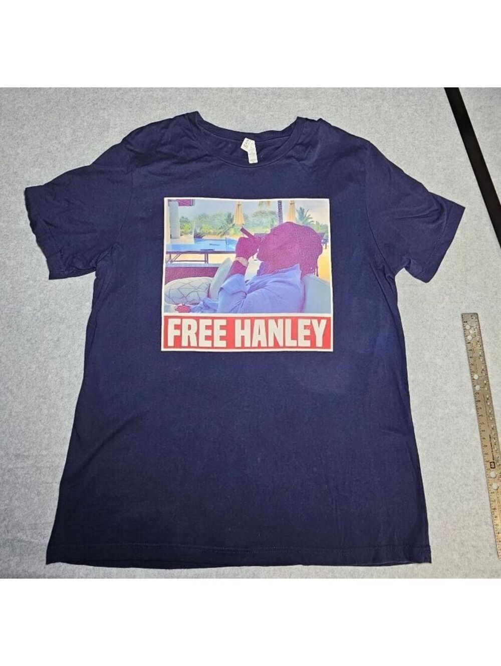 CAN Bella+Canvas XL Navy Blue "Free Hanley" Graphic T-Shirt